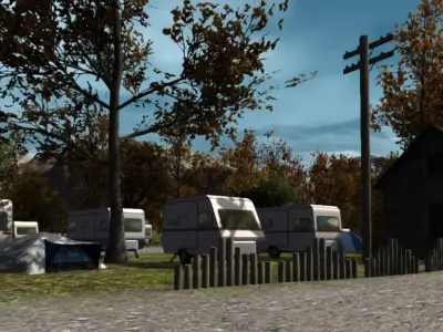 Caravan collection camper trailers in row Low-poly 3D model