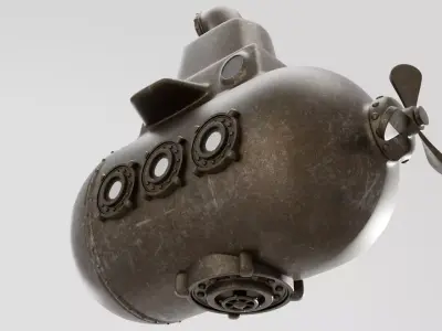 Steampunk submarine High poly 3D model Low-poly 3D model