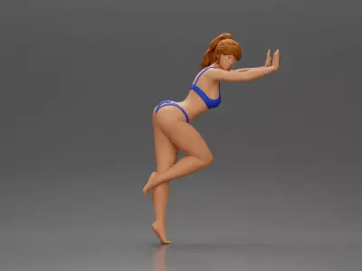 Woman in a bikini leaning on the car with her hands on the beach 3D print model