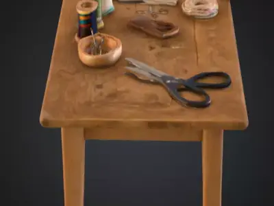 Vintage Sewing Table Low-poly 3D model