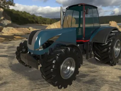 Tractor 3D model in desert Low-poly 3D model