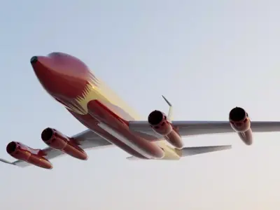 Fictional Updated Quad Engine 1950s Jetliner B 367-80 Inspired Low-poly 3D model
