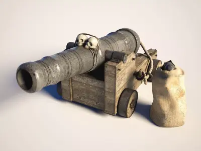  Pirate Cannon and Cannonball Sack Low-poly 3D model