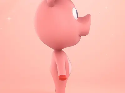 Adorable Pig Cartoon Low-poly 3D model