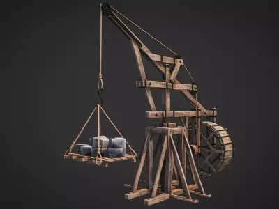 Crane  Medieval Type 1 Low Poly Low-poly 3D model