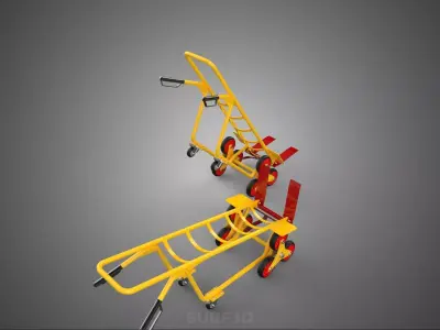 YELLOW FOLDING FORK STAIR CLIMBER HAND TRUCK 6 WHEELS 2 CASTER 3D model
