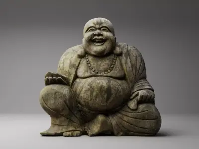 Weathered Wooden Buddha Statue 3D model