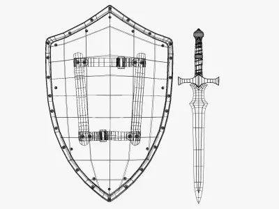 Stylized Sword And Shield Low-poly 3D model