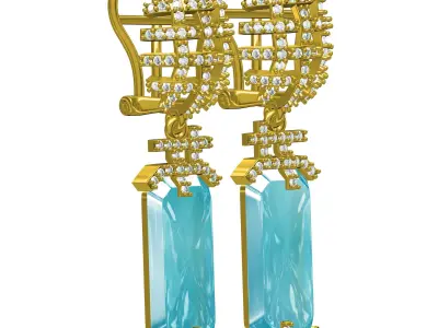 Antique Large Aquamarine Emerald Stone Earring 3D print model