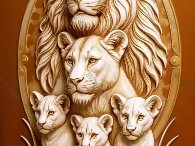 Pendant Lion family pendant Gold pendant Lion 3D print model