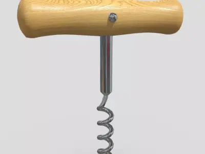 Corkscrew wooden wine Low-poly 3D model