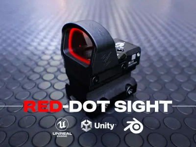 Red Dot Sight Low Poly PBR - FPS Weapon Attachment Low-poly 3D model