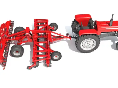Tractor with Disc Harrow 3D model purchase