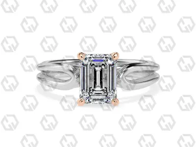 Ring 223 Emerald shape split shank solitaire ring with Gems 3D print model