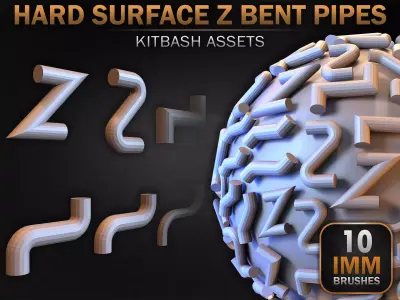 10 Hard Surface IMM Z Bent Pipes Low-poly 3D model