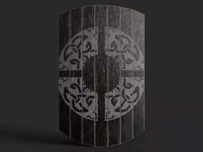 Slavic square wooden shield-painted black with  nordic symbol Low-poly 3D model