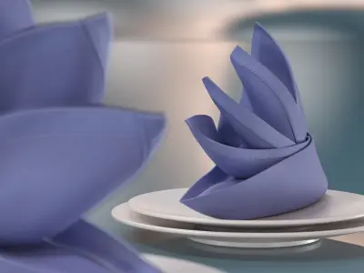 Napkin Folding Flower on Plate Blue 3D model