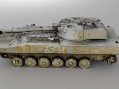 destroyed russian 2S1 Gvozdika self-propelled howitzer  3D model
