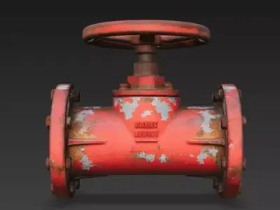 Rusty Industrial Red Pipe Valve 3D Model Low-poly 3D model