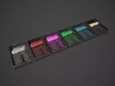 Paint Roller and Tray - Color Variations Low-poly 3D model