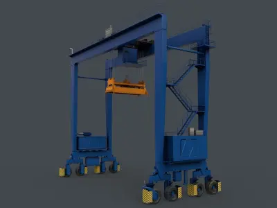 PBR Rubber Tyred Gantry Crane RTG V1 - Blue Low-poly 3D model