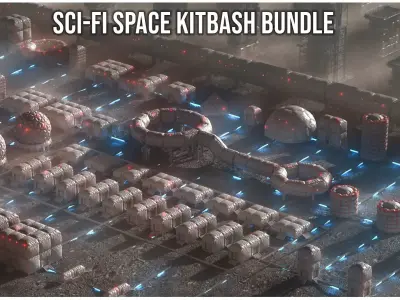 Sci-Fi Space Future Base Colony Kitbash Pack Buildings City 3D model