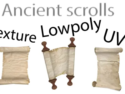  Antique scroll of parchment in three versions with scuffs Low-poly 3D model