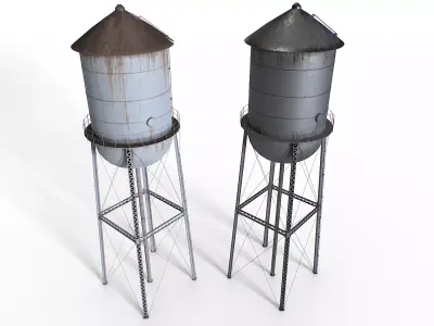 Rooftop metal water tower Low-poly 3D model