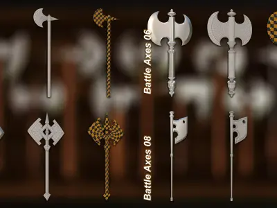 40 Medieval Battle Axes  V 1 Basemesh Game ready  Low-poly 3D model