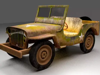 Abandoned Jeep Willys game ready asset Free low-poly 3D model