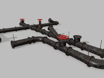 pipe set of pipes and valves Low-poly 3D model