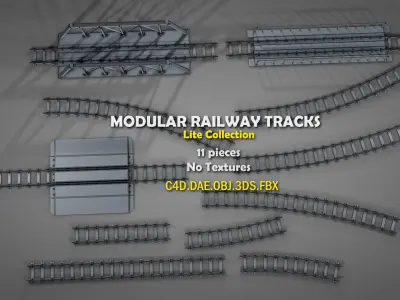 Modular Railway Track Lite Collection Low-poly 3D model