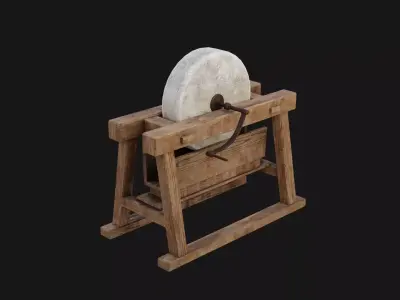 Grindstone 3D Model wooden grinding wheel Low-poly 3D model