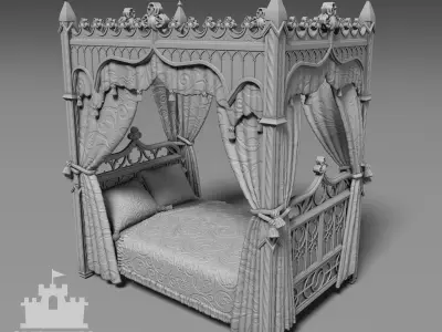 Antique gothic bed 1 3D print model