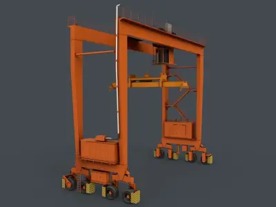 PBR Rubber Tyred Gantry Crane RTG V2 - Orange Low-poly 3D model
