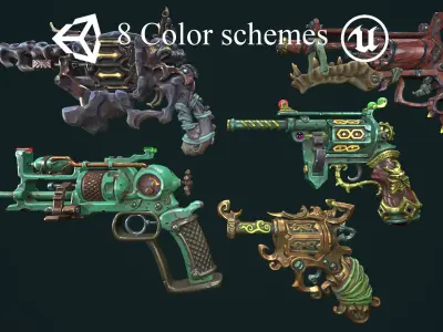 Stylized revolvers collection Low-poly 3D model