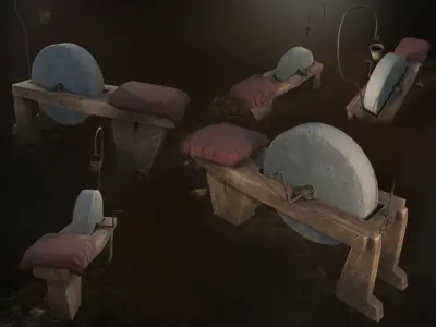 Grind stone PBR LODs Low-poly 3D model