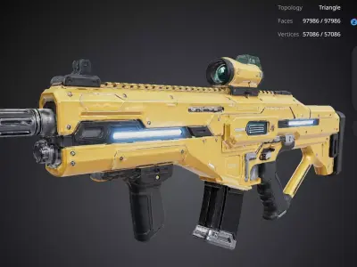 Futuristic Yellow Gun 3D model 2