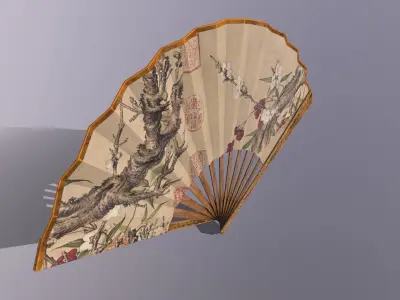 Folding fan Low-poly 3D model