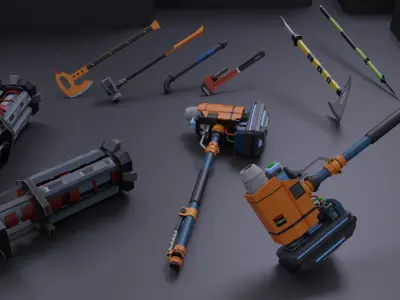 Firearms-Guns-Melee Weapons  low poly Low-poly 3D model