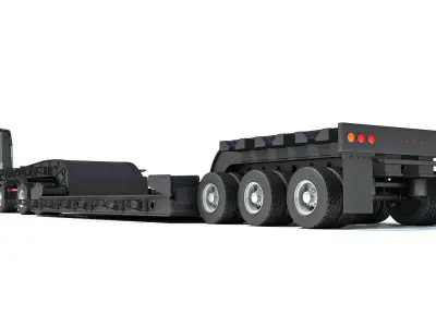 Truck with Lowboy Trailer 3D model 2