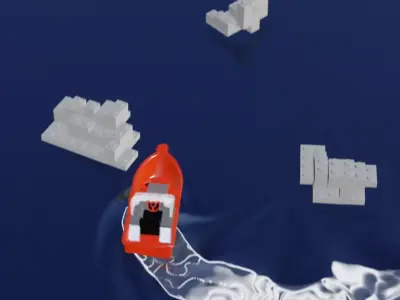 Lego - Inspired Red Boat and Iceberg Stylized 3D Animation Set 3D model