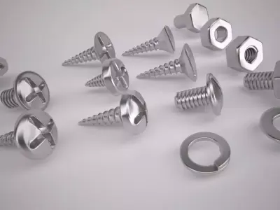 Fasteners set of screws and nuts 3D model