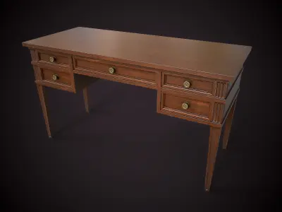 Vintage Office Desk with hutch Low-poly 3D model
