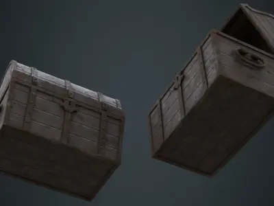 Wooden Chest 1C Low-poly 3D model