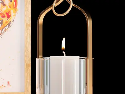 Decorative Set wooden shelf with clock and vase 3D model