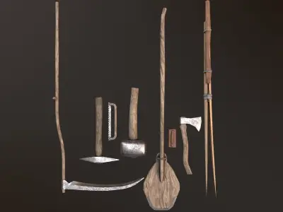 Medieval building tools old for gamedev Low-poly 3D model