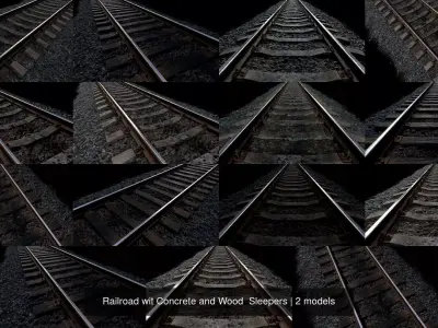 Railroad wit Concrete and Wood  Sleepers 3D Model Pack