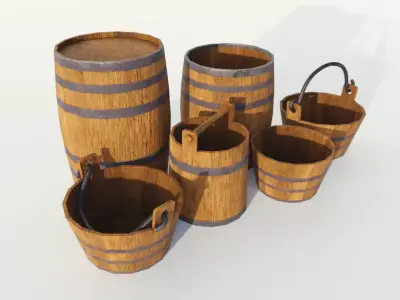 Wooden barrels PBR Game-ready Free low-poly 3D model