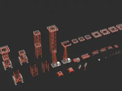 Tower Crane Modular - Red Low-poly 3D model